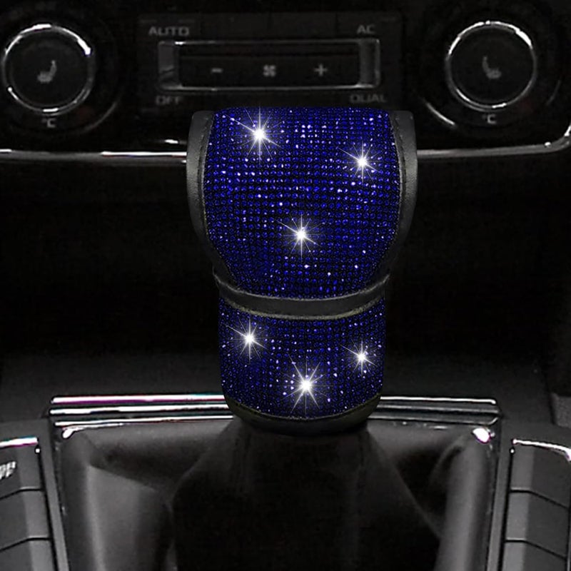 PACLVIO Bling Auto Gear Shift Knob Cover, Car Knob Gear Stick Protector, Auto Shift Gear Cover with Crystal Glitter Bling Rhinestones, Universal Vehicle Decoration Accessories for Women (Blue) - Image 1